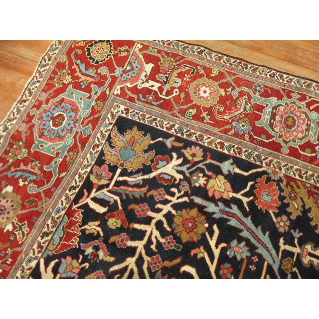 Textile Antique Navy Field Red Border Heriz Serapi Rug no. 10350 For Sale - Image 7 of 12