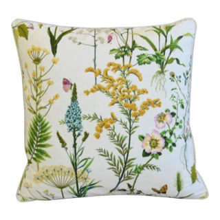 Wildflower Botanical Cotton & Linen Feather/Down Pillows 22” Square For Sale