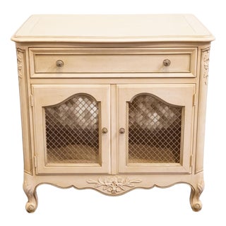 Kindel Furniture Rochelle Collection Cream Pained Country French Provincial 26" Cabinet Nightstand W. Grilled Doors 311-41-41 For Sale