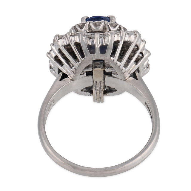 Metal Vintage 1.35 Carat Sapphire Diamond Platinum Ring Pendant, Size 7.25 For Sale - Image 7 of 7