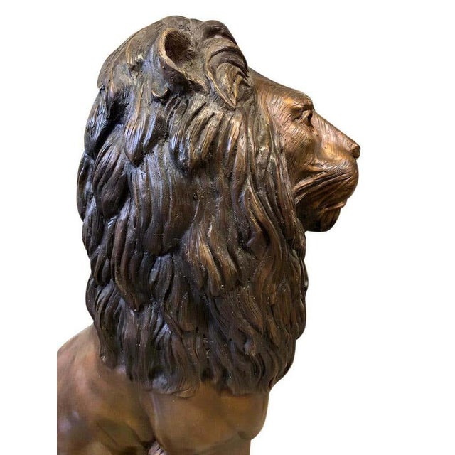 Cast Bronze Sitting Lions, 20th Century, Set of 2 For Sale - Image 5 of 11