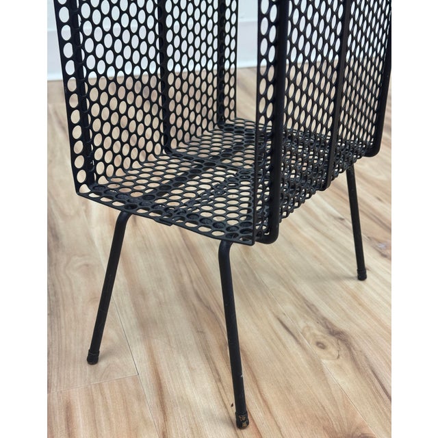 Vintage MCM Perforated Mesh Metal Atomic Magazine Holder Side Table Telephone Stand For Sale - Image 10 of 10
