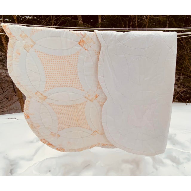 Antique Double Wedding Ring Quilt — Faded Blush & White, Nantucket Estate Provenance, Circa 1920s For Sale - Image 11 of 18