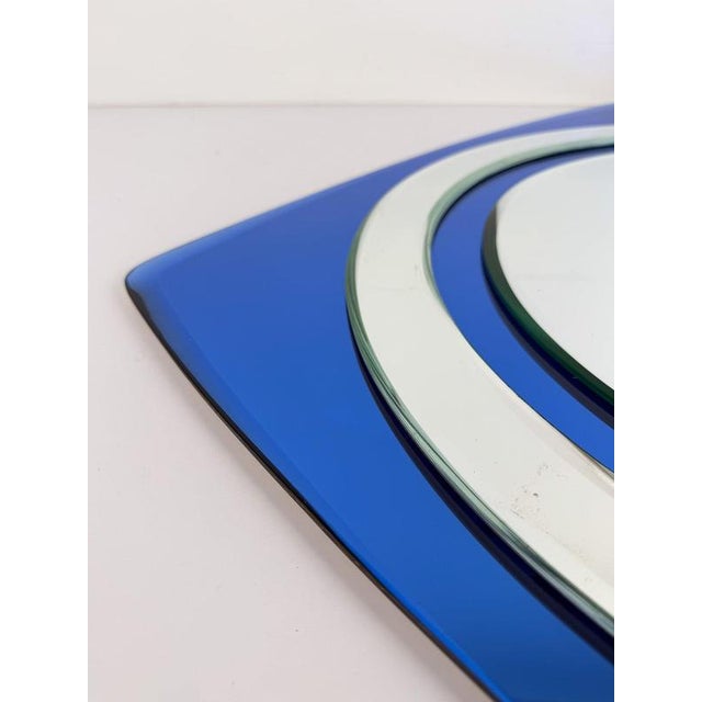 Glass Vintage Italian Space Age Wall Mirror in Cobalt Blue Beveled and Mirrored Glass, 1970s For Sale - Image 7 of 13