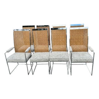 Set of Eight Milo Baughman for Thayer Coggin Chrome and Cane Dining Chairs For Sale