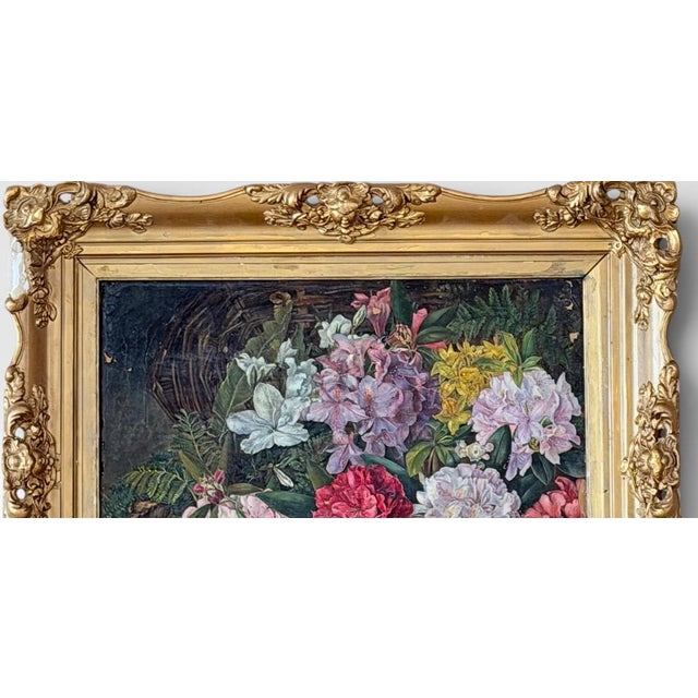 Victorian Antique 19th Century British School Oil on Canvas Floral Still Life Painting For Sale - Image 3 of 17
