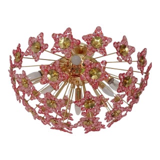 Vintage 1980s Pink Colored Star Crystal Flush Mount For Sale