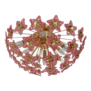 Vintage 1980s Pink Colored Star Crystal Flush Mount