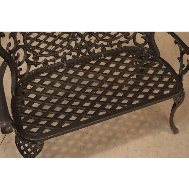 Cast Aluminum Garden Bench With Ornate Lattice Back For Sale - Image 4 of 18