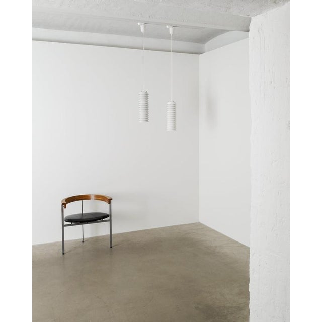 Mid-Century Finnish White Cylinder Pendant Lamps by Ilmari Tapiovaara, 1950s, Set of 2 For Sale - Image 3 of 6