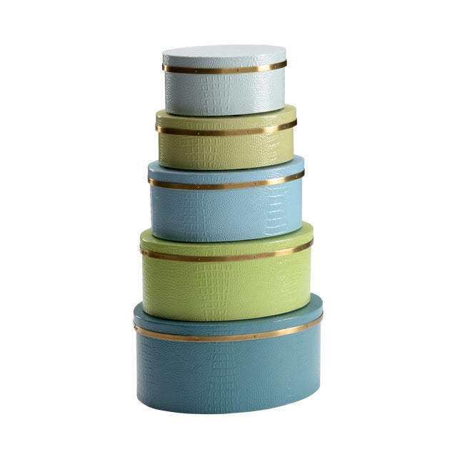 Wildwood Blue & Green Boxes - Set of 5 For Sale