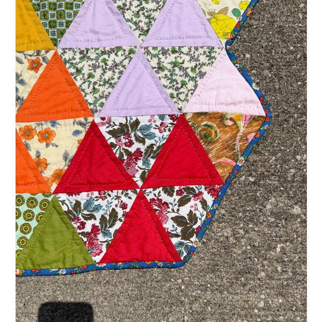 Quality Hand Stitched Cotton Triangle Feedsack Quilt From Ohio Estate For Sale - Image 9 of 18