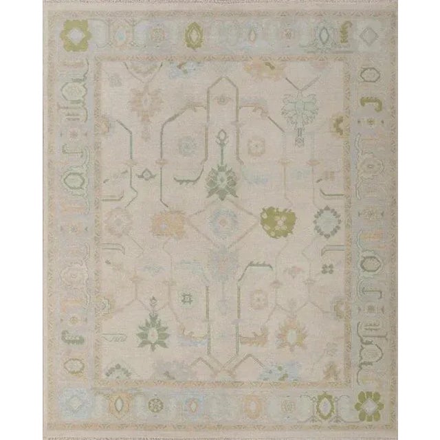 Textile Modern Handknotted Oushak Rug in Muted Sage & Sky Blue, 12' x 15' For Sale - Image 7 of 7