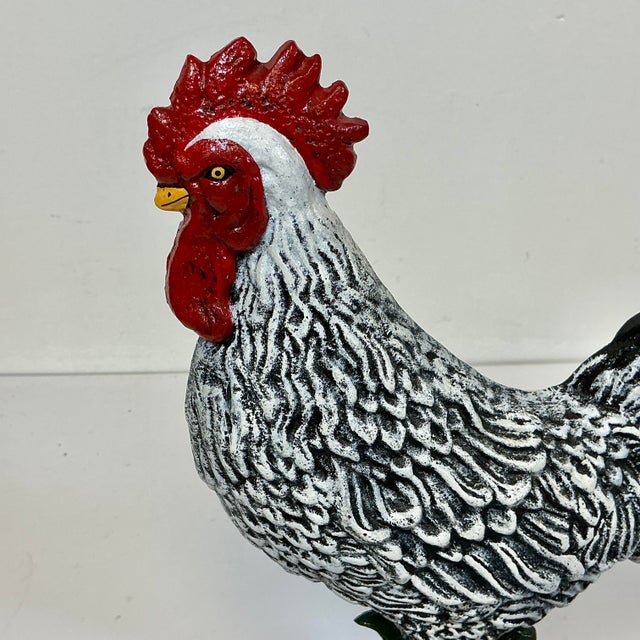 Metal 1950s Vintage Americana Arts & Crafts Farmhouse Cast Iron Rooster/Chicken Doorstop. For Sale - Image 7 of 12