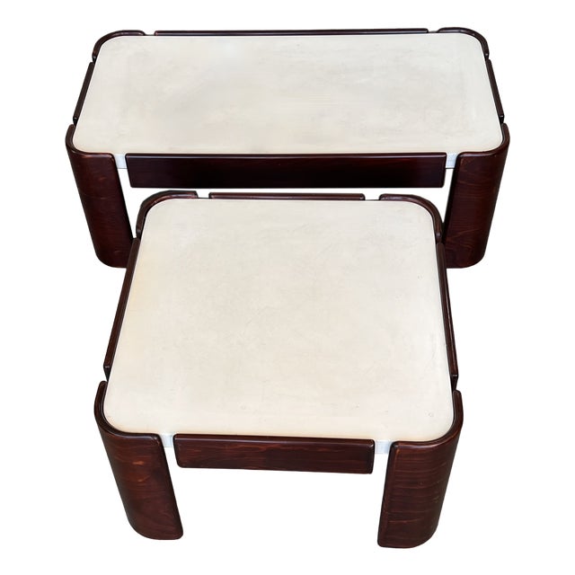 Mid-Century Modern Coffee Tables with Curved Legs and White Top, 1950s, Set of 2 For Sale