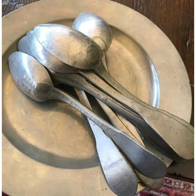 Silver 19th Century London Plate in Pewter with Spoons Puter, 1880s, Set of 8 For Sale - Image 8 of 9