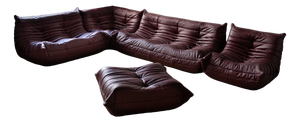 Burgundy Leather Togo Living Room Set by Michel Ducaroy for Ligne Roset, Set of 5