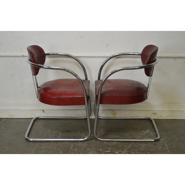 Art Deco Set of 6 Chrome & Red Vinyl Dining Chairs | Chairish