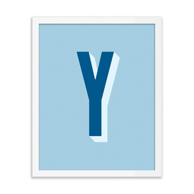 Alphabet Series in Blue, Letter Y by Pencil & Paper in White Frame, XS Art Print For Sale