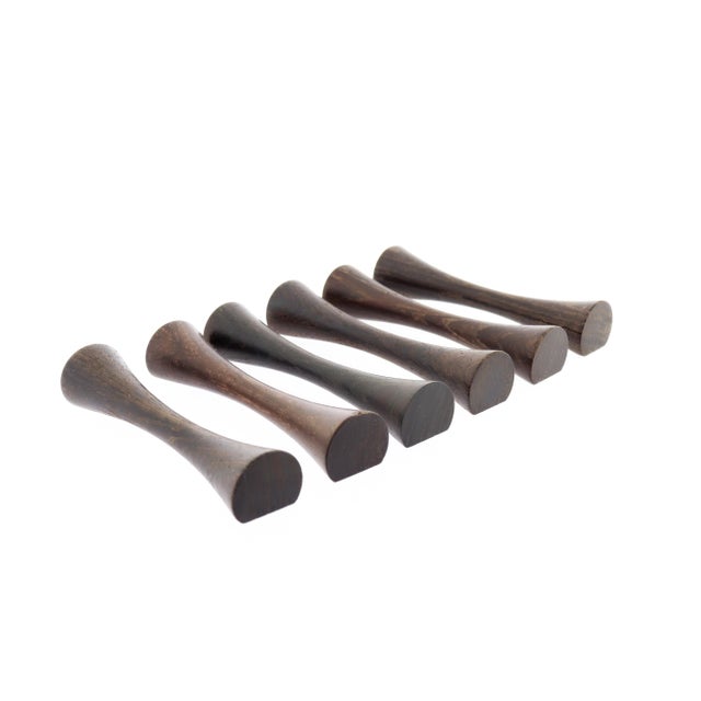 Wood 1970s Set of 6 Saap Danish Modern Rosewood Turned Wooden Knife Rest by Michael Bloch For Sale - Image 7 of 15