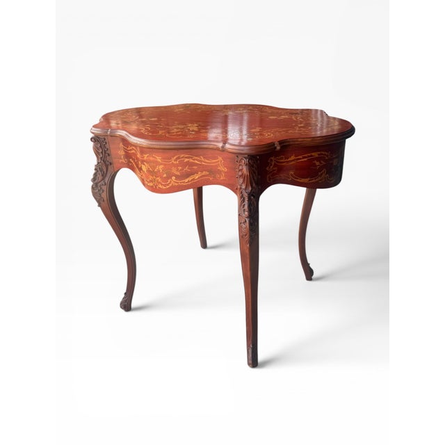 Vintage Rococo Style Printed Marquetry Accent Table For Sale - Image 4 of 16