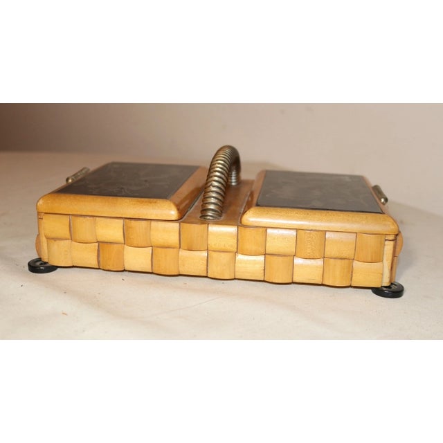 Folk Art Vintage Handmade Wood Sterling Glass Folk Art Smoking Cigarette Box Case Caddy For Sale - Image 3 of 12