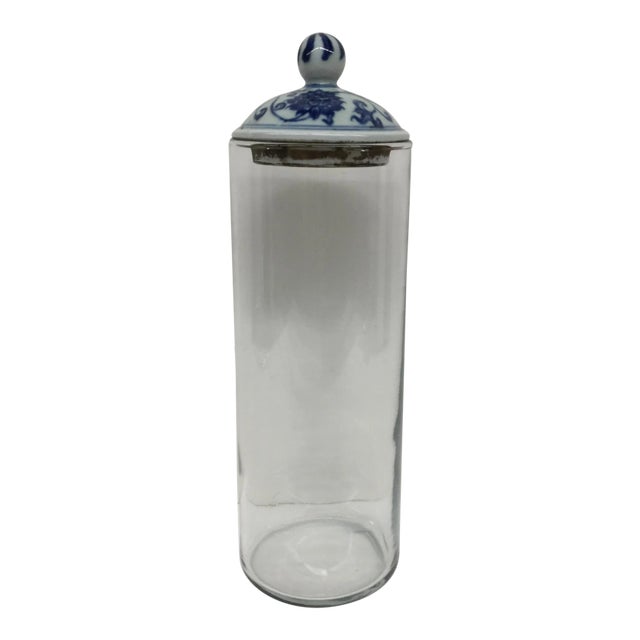 Vintage Glass Pillar With Antique Chinese Lid For Sale