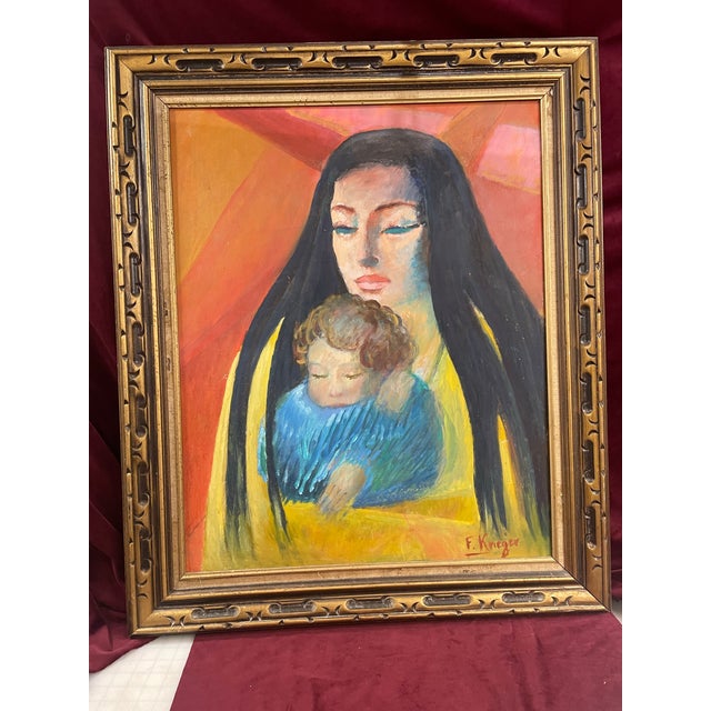Oil on board Florence Krieger, American, Artist, 1919 to 2011 subject of painting his mother and child. The size is 30” x...