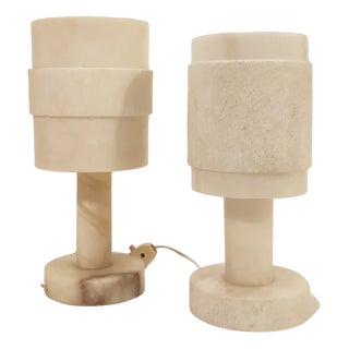 French Alabaster Table Lamps, 1950s, Set of 2 For Sale