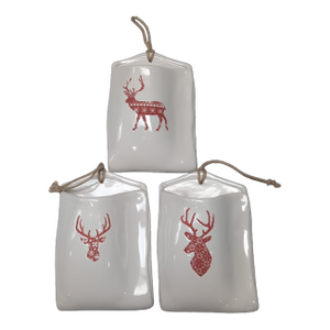 Deer Stag Wall Pockets Hanging Ceramic White Red Christmas Deer Antlers