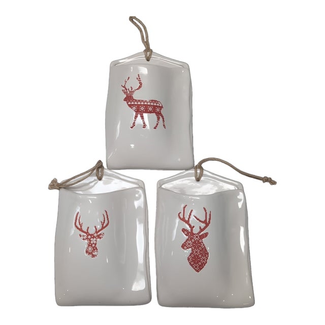 Reindeer Wall Pockets Hanging Ceramic White Red Christmas Deer Antlers For Sale