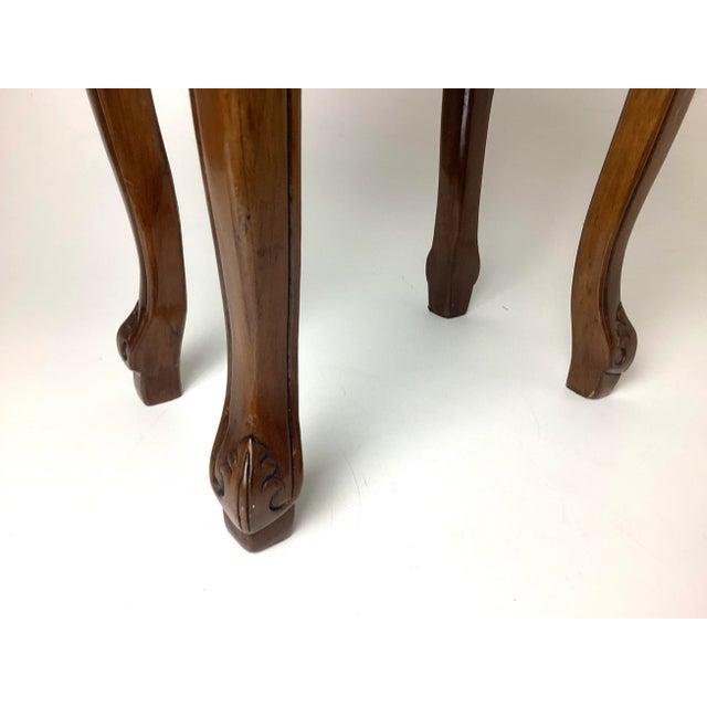 1980s Small Chinese Carved Wood Side Table With Inlaid Pink Marble Top For Sale - Image 5 of 8