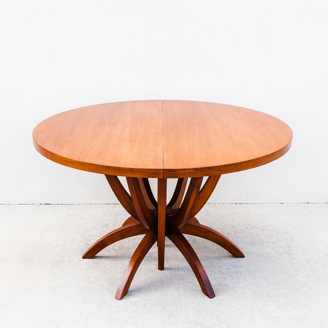Brown Saltman Monumental Mid Century Modern Expandable Pedestal Base Dining Table in Walnut For Sale - Image 4 of 15