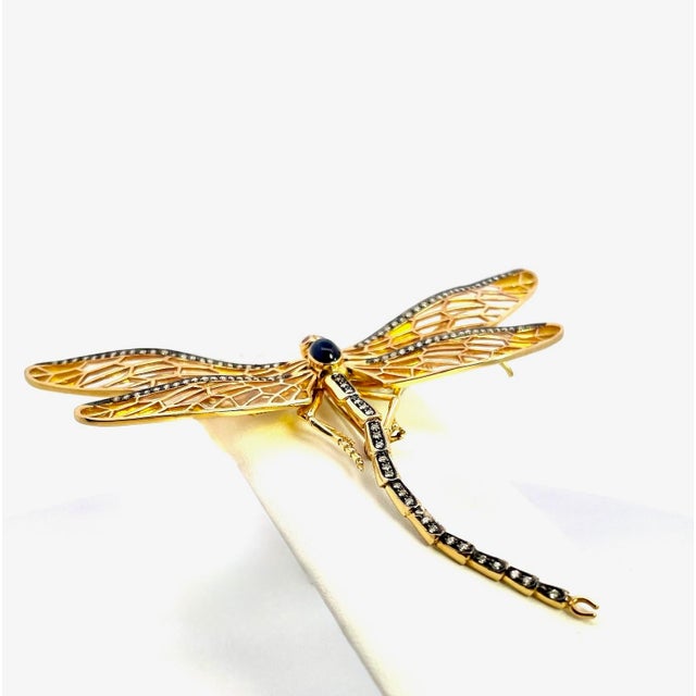 Gold Antique Plique-À-Jour Dragonfly Brooch With Gold and Gemstones For Sale - Image 8 of 15