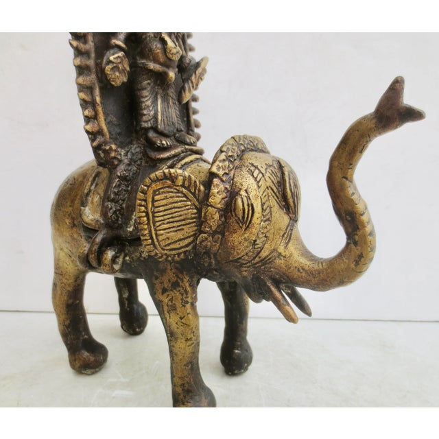 Tribal Dhokra South Indian Sculpture Vishnu on Elephant Shrine For Sale - Image 9 of 10