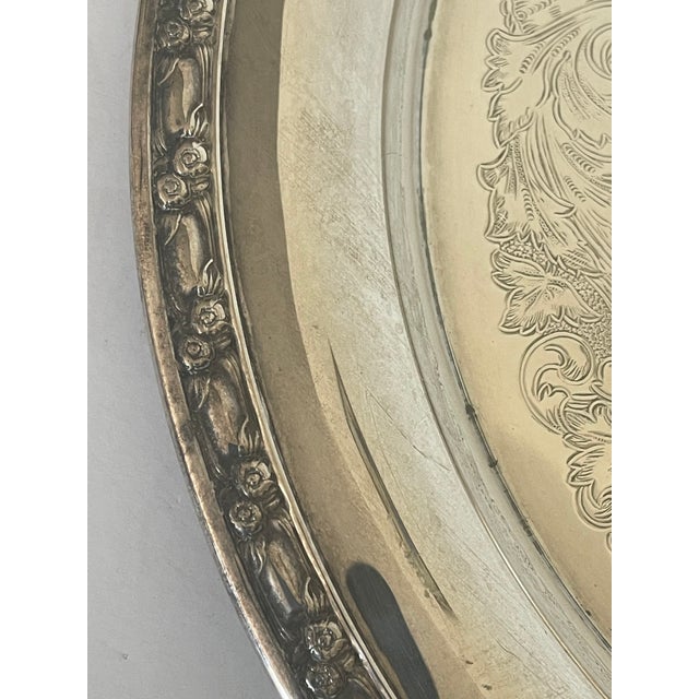 1940s 1940s 15” Round Silverplate Ornate Platter Salver For Sale - Image 5 of 7