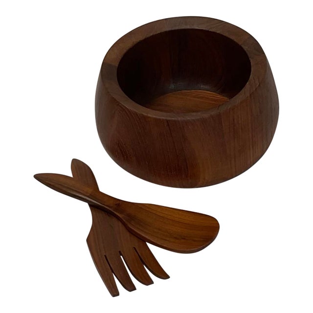 Dansk International Designs Ltd Malaysia Salad Bowl With Serving Utensils For Sale
