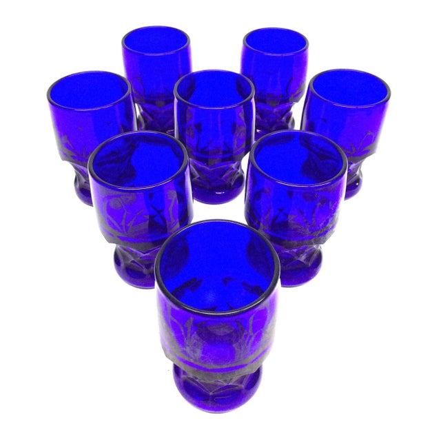 Gorgeous set of deep cobalt blue heavy glasses. Made in France. An estate auction purchase. In wonderful vintage condition...