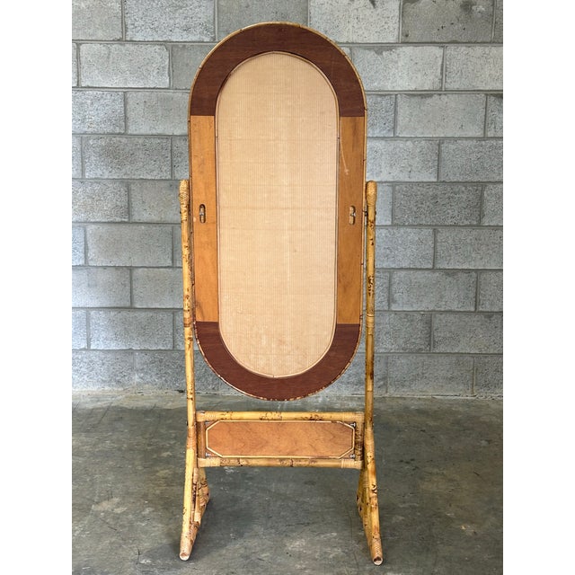 1980s British Colonial Style Bamboo, Cane, and Rattan Cheval Floor Mirror For Sale - Image 12 of 12