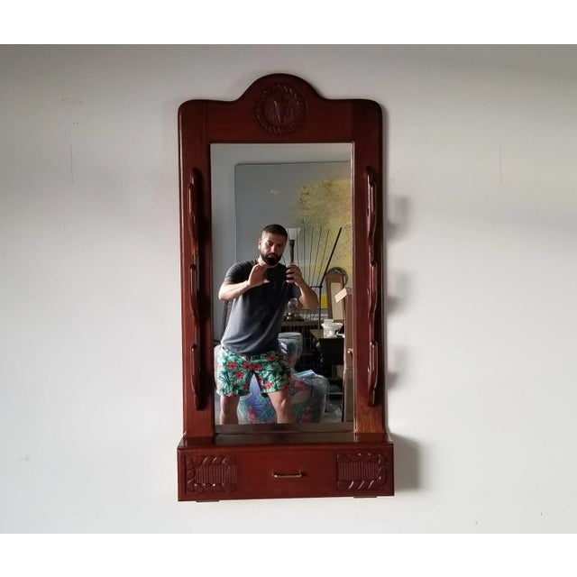 Mid-Century Modern Vintage Handmade Carved Wood Wall Mirror/ Sold For Sale - Image 3 of 11
