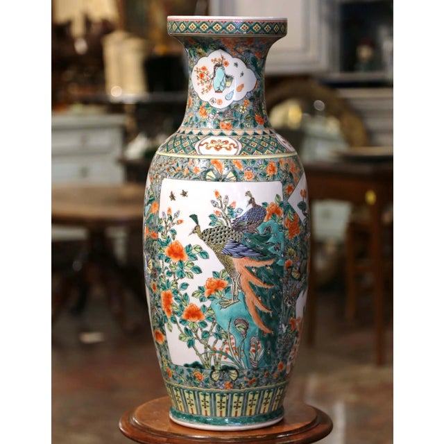 Mid-Century Chinese Hand-Painted Famille Verte Porcelain Vase For Sale In Dallas - Image 6 of 12
