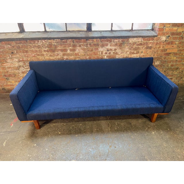 Wood Mid-Century Modern Sofa in the Style of Marshall Field’s – Newly Upholstered For Sale - Image 7 of 9