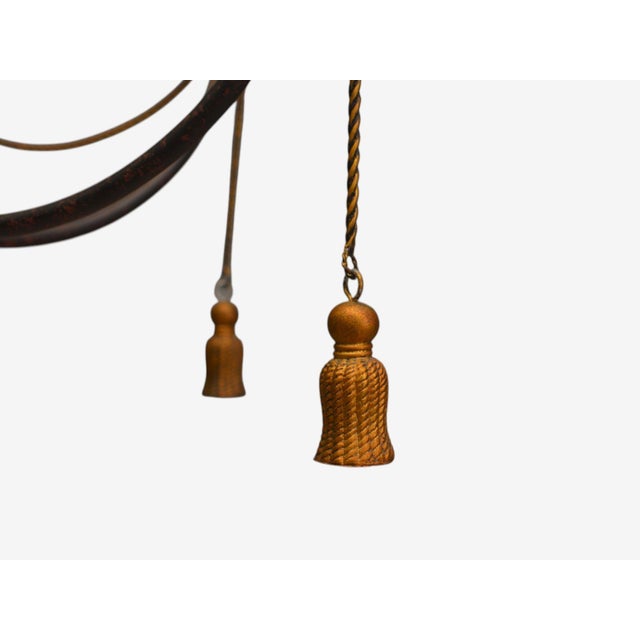 Black Hollywood Regency Style, Metal, Brass, Tassel Motif Chandelier, Usa, 1960s For Sale - Image 8 of 9