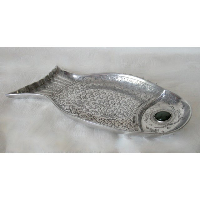 Vintge C. 1975 Arthur Court Fish Serving Tray With Agate Green Eye For Sale - Image 9 of 16