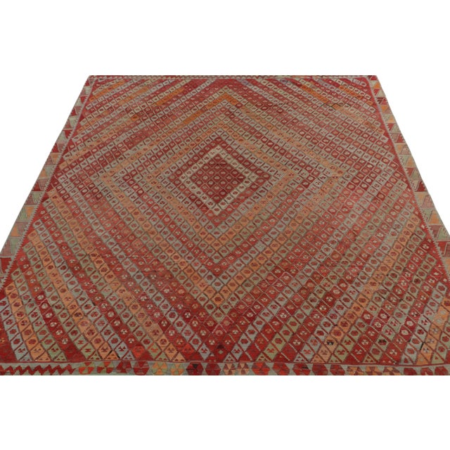 1950s Vintage Mid-Century Van Beige-Brown and Blue Wool Kilim Rug With Diamond Pattern 20123 For Sale - Image 5 of 7