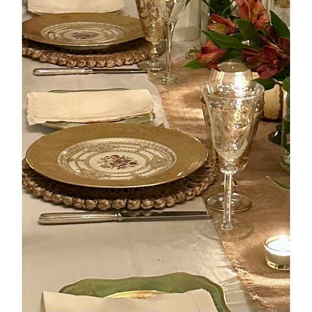 Art Deco 1920s Czechoslovakian Six Gold Encrusted Porcelain Plates | Antique Dinner Plates I Bohemian I Housewarming I Art Deco I Gold Gilded Border For Sale - Image 3 of 14