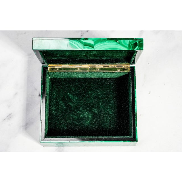 Forest Green Stunning Vintage European Malachite Box Hand Cut Geometric Stone Mid Century Luxury Home Decor For Sale - Image 8 of 14