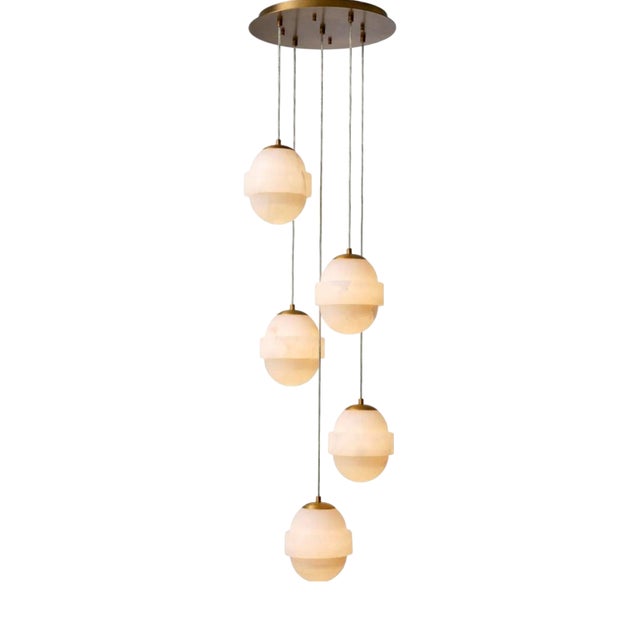 Ceiling Light in Brass Finish and Alabaster Spheres by Rug&Kilim For Sale
