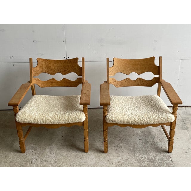 Vintage Danish Razorblade Oak Lounge Chairs by Henning Kjærnulf, 1960s, Set of 2 For Sale - Image 4 of 12