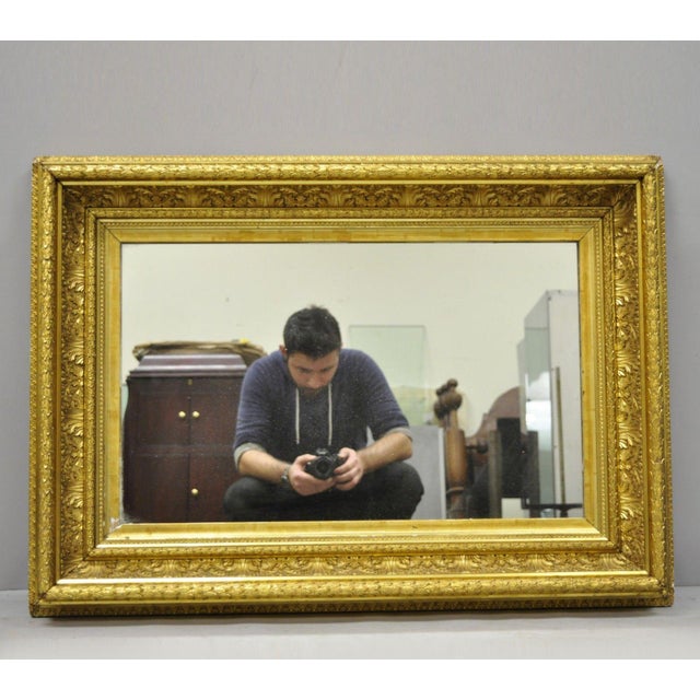 19th Century Gilt Gesso Wood Frame Wall Mirror With Foliate